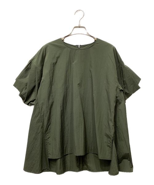 LANVIN en Bleu（ランバンオンブルー）LANVIN en Bleu (ランバンオンブルー) 速乾ナイロンドロップタックショルダーブラウス オリーブ サイズ:38の古着・服飾アイテム