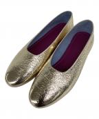 Daniella & GEMMA×H.V.F.N.ダニエラ＆ジェマ×ハブファン）の古着「メタリックラウンドトゥフラットシューズ」｜ゴールド