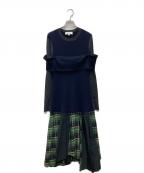 ENFOLDエンフォルド）の古着「プリーツ切替ニットワンピース」｜ネイビー