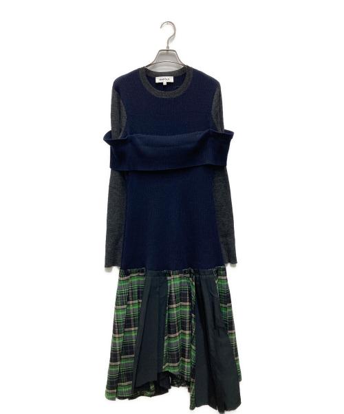 ENFOLD（エンフォルド）ENFOLD (エンフォルド) プリーツ切替ニットワンピース ネイビー サイズ:38の古着・服飾アイテム