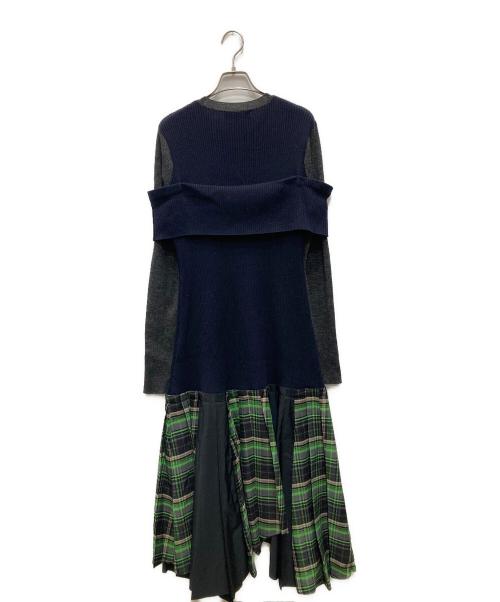 ENFOLD（エンフォルド）ENFOLD (エンフォルド) プリーツ切替ニットワンピース ネイビー サイズ:38の古着・服飾アイテム