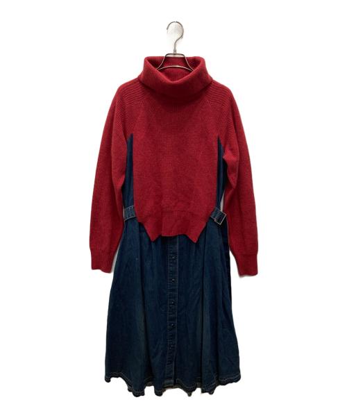 sacai（サカイ）sacai (サカイ) タートルネックニットドッキングデニムワンピース インディゴ サイズ:2の古着・服飾アイテム
