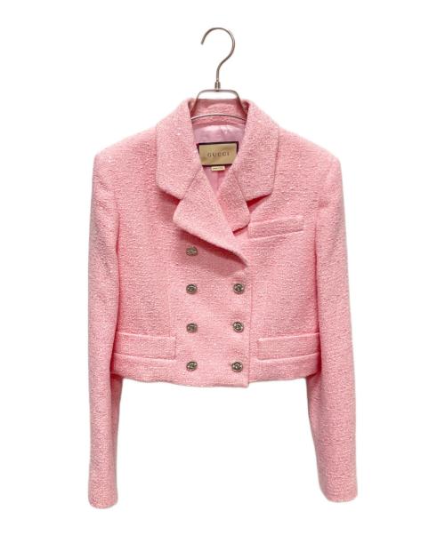 GUCCI（グッチ）GUCCI (グッチ) 24SS スパンコール クロップド ツイードジャケット ピンク サイズ:40の古着・服飾アイテム