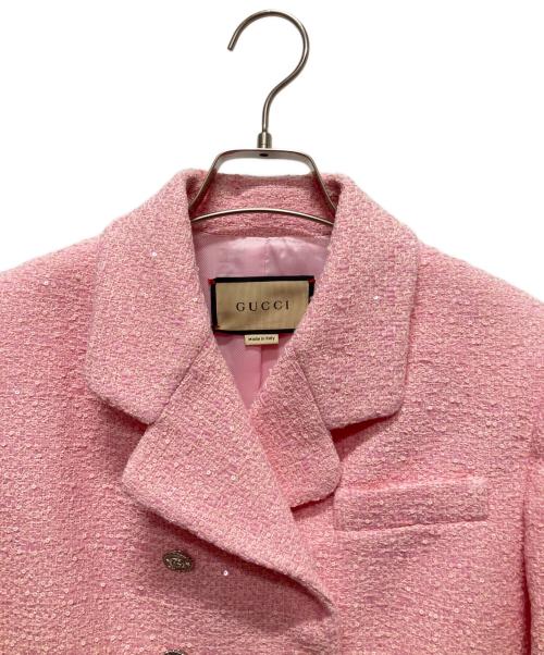 GUCCI（グッチ）GUCCI (グッチ) 24SS スパンコール クロップド ツイードジャケット ピンク サイズ:40の古着・服飾アイテム