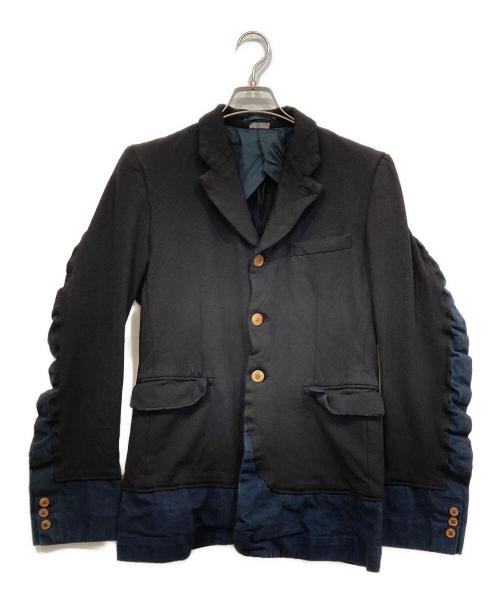 COMME des GARCONS HOMME PLUS EVER GREEN（コムデギャルソンオムプリュス エバーグリーン）COMME des GARCONS HOMME PLUS EVER GREEN (コムデギャルソンオムプリュス エバーグリーン) 製品染めデニムドッキング縮絨ジャケット ブラック×ネイビー サイズ:Sの古着・服飾アイテム