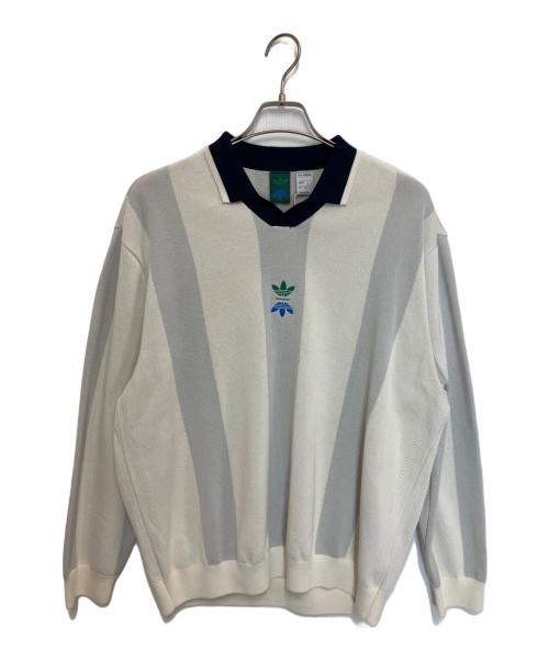 adidas（アディダス）adidas (アディダス) ROLLING LINKS 長袖ニットポロ ホワイト×ネイビー サイズ:M 未使用品の古着・服飾アイテム