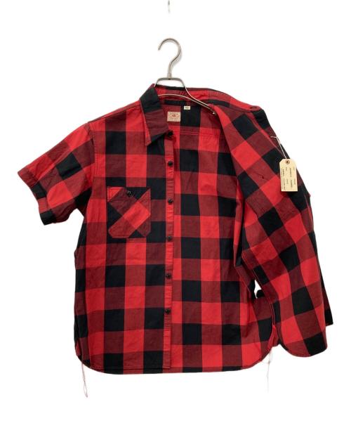 SUGAR CANE（シュガーケーン）SUGAR CANE (シュガーケーン) TWILL CHECK WORK S/S SHIRTS レッド サイズ:SMALLの古着・服飾アイテム