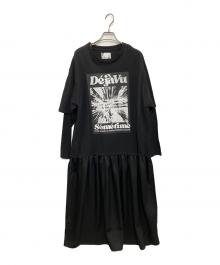 ROSE BUD×OKIRAKU（ローズバッド×オキラク）の古着「ドッキングプリントワンピース」｜ブラック