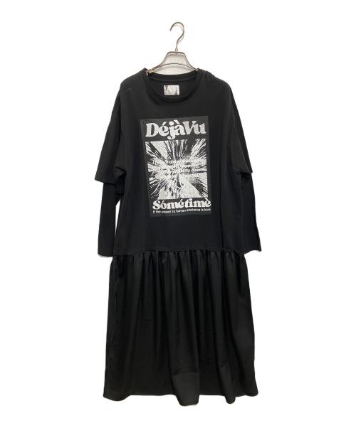 ROSE BUD（ローズバッド）ROSE BUD (ローズバッド) OKIRAKU (オキラク) ドッキングプリントワンピース ブラック サイズ:Freeの古着・服飾アイテム