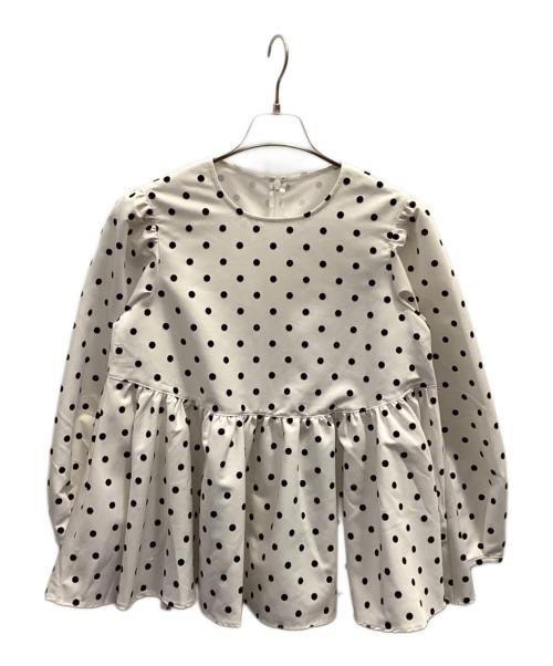 PICCIN PERLA（ピッチン）PICCIN PERLA (ピッチン) フロッキードットペプラムブラウス ホワイト サイズ:Мの古着・服飾アイテム