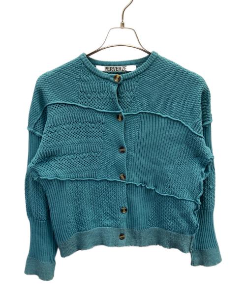 PERVERZE（パーバーズ）PERVERZE (パーバーズ) ダメージ加工 パッチニットカーディガン ブルー サイズ:フリーの古着・服飾アイテム