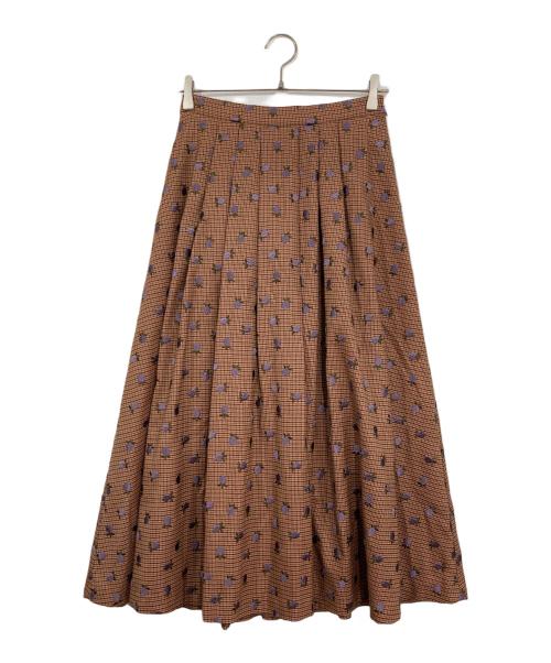 GRACE CONTINENTAL（（グレースコンチネンタル）GRACE CONTINENTAL (グレースコンチネンタル) チェックフラワータックスカート ブラウン サイズ:36の古着・服飾アイテム
