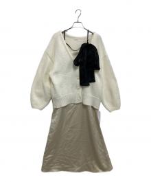 FRAY ID（フレイ アイディー）の古着「カーデセットリボンショルダーワンピース」｜ベージュ