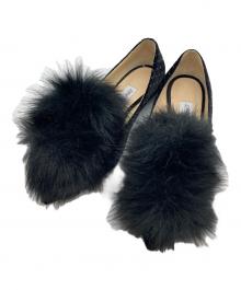 JIMMY CHOO（ジミーチュウ）の古着「ファー付フラットパンプス」｜ブラック