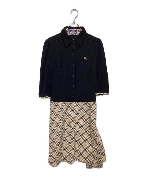 BURBERRY BLUE LABEL（バーバリー ブルー レーベル）BURBERRY BLUE LABEL (バーバリーロンドンブルーレーベル) ノバチェック ドッキングワンピース ブラック サイズ:38の古着・服飾アイテム