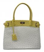 YAMAGUCHIヤマグチ）の古着「オーストリッチハンドバッグ」｜イエロー×ホワイト