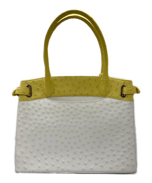 YAMAGUCHI（ヤマグチ）YAMAGUCHI (ヤマグチ) オーストリッチハンドバッグ イエロー×ホワイトの古着・服飾アイテム