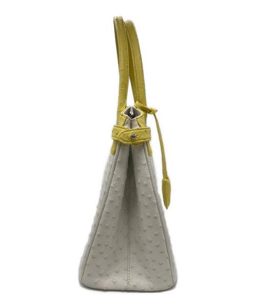 YAMAGUCHI（ヤマグチ）YAMAGUCHI (ヤマグチ) オーストリッチハンドバッグ イエロー×ホワイトの古着・服飾アイテム