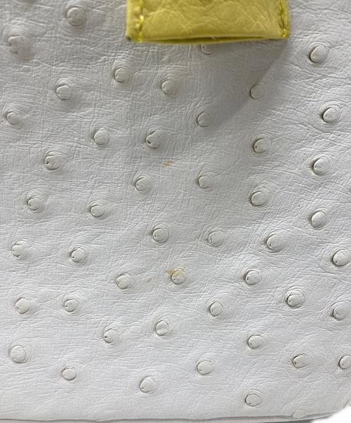 YAMAGUCHI（ヤマグチ）YAMAGUCHI (ヤマグチ) オーストリッチハンドバッグ イエロー×ホワイトの古着・服飾アイテム