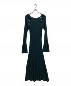 HER LIP TOハーリップトゥ）の古着「Navona Ribbed Knit Flare Dress」｜グリーン
