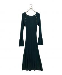 HER LIP TO（ハーリップトゥ）の古着「Navona Ribbed Knit Flare Dress」｜グリーン