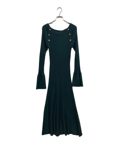 HER LIP TO（ハーリップトゥ）HER LIP TO (ハーリップトゥ) Navona Ribbed Knit Flare Dress グリーン サイズ:S 未使用品の古着・服飾アイテム