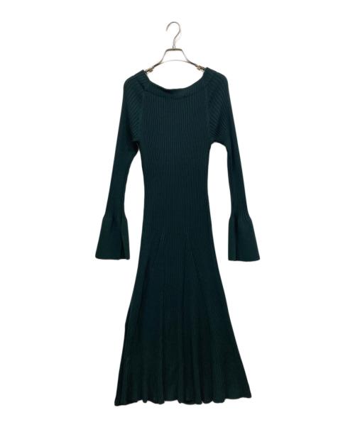 HER LIP TO（ハーリップトゥ）HER LIP TO (ハーリップトゥ) Navona Ribbed Knit Flare Dress グリーン サイズ:S 未使用品の古着・服飾アイテム