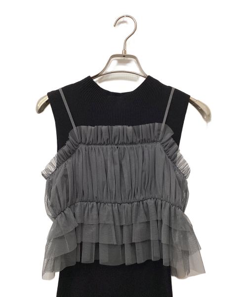 Snidel（スナイデル）Snidel (スナイデル) Sustainableチュール&ノースリニットワンピース ブラック サイズ:Fの古着・服飾アイテム