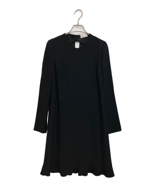 RED VALENTINO（レッドヴァレンティノ）RED VALENTINO (レッドヴァレンティノ) クレープアンバースサテン ドレス リボン ブラック サイズ:38の古着・服飾アイテム