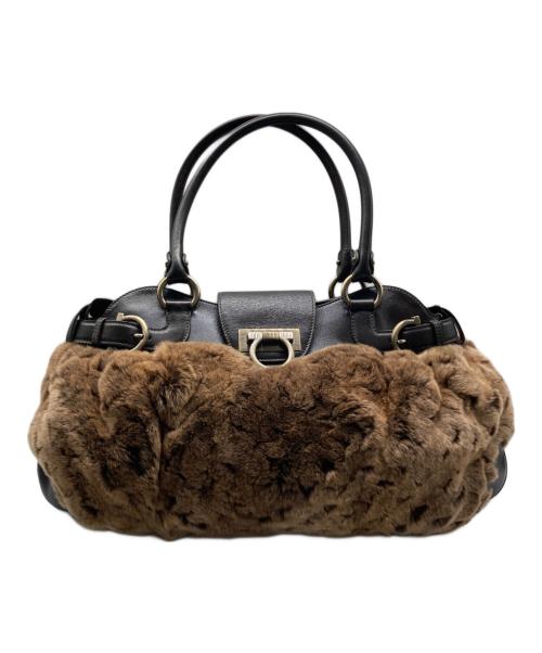 Salvatore Ferragamo（サルヴァトーレ フェラガモ）Salvatore Ferragamo (サルヴァトーレ フェラガモ) ファー切替 ガンチーニレザー バッグ ブラウンの古着・服飾アイテム