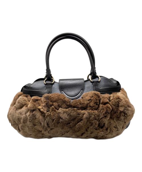 Salvatore Ferragamo（サルヴァトーレ フェラガモ）Salvatore Ferragamo (サルヴァトーレ フェラガモ) ファー切替 ガンチーニレザー バッグ ブラウンの古着・服飾アイテム