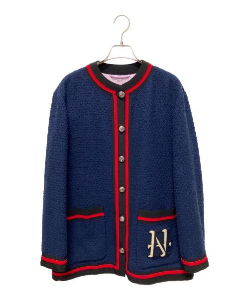 GUCCI（グッチ）GUCCI (グッチ) GG シェリートリム ツイード ロングジャケット ネイビー サイズ:40の古着・服飾アイテム