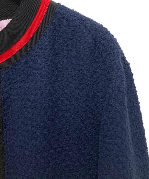 GUCCI（グッチ）GUCCI (グッチ) GG シェリートリム ツイード ロングジャケット ネイビー サイズ:40の古着・服飾アイテム