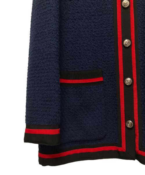 GUCCI（グッチ）GUCCI (グッチ) GG シェリートリム ツイード ロングジャケット ネイビー サイズ:40の古着・服飾アイテム