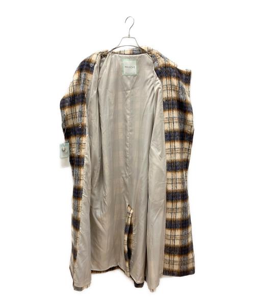 PRIVEVE（プリヴェヴェ）PRIVEVE (プリヴェヴェ) ウールシャギーチェックロングコート クリーム サイズ:FREEの古着・服飾アイテム