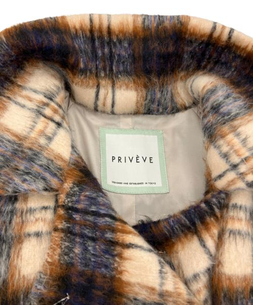 PRIVEVE（プリヴェヴェ）PRIVEVE (プリヴェヴェ) ウールシャギーチェックロングコート クリーム サイズ:FREEの古着・服飾アイテム