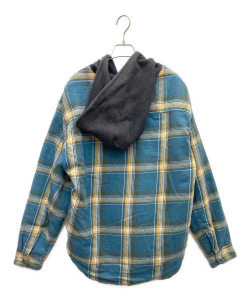 PHINGERIN（フィンガリン）PHINGERIN (フィンガリン) Wasted Youth (ウエステッド ユース) UNION (ユニオン) フィンガリン ×チェック柄 フード付き シャツジャケット ブルー サイズ:Lの古着・服飾アイテム