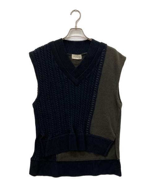 FORSOMEONE（フォーサムワン）FORSOMEONE (フォーサムワン) ニットベスト ブラック×カーキ サイズ:不明の古着・服飾アイテム