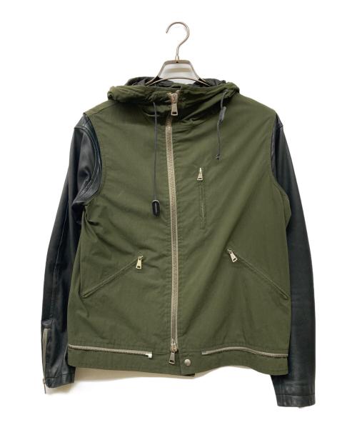 GIORGIO BRATO（ジョルジョブラッド）GIORGIO BRATO (ジョルジョブラッド) 袖レザー切り替えフードブルゾン カーキ サイズ:44の古着・服飾アイテム