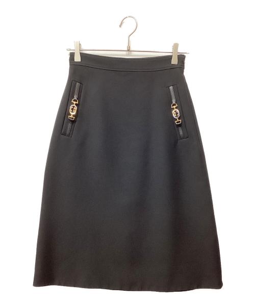 GUCCI（グッチ）GUCCI (グッチ) インターロッキングシルクウールスカート ブラック サイズ:38の古着・服飾アイテム
