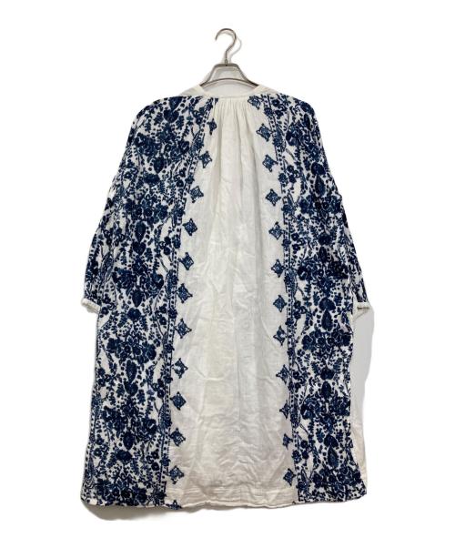 45R（フォーティファイブ・アール）45R (フォーティファイブ・アール) 二重織プリントのギャザードレス ホワイト サイズ:FREEの古着・服飾アイテム