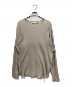 ANCELLMアンセルム）の古着「DAMAGE WAFFLE CREW LS T-SHIRT」｜ベージュ