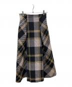 Snidelスナイデル）の古着「ロービングチェックフレアスカート」｜ベージュ×ブラック