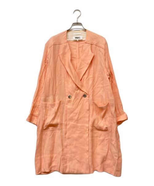 MM6 Maison Margiela（エムエムシックスメゾンマルジェラ）MM6 Maison Margiela (エムエムシックスメゾンマルジェラ) リネンブレンドメタルボタンダブルブレストコート ピンク サイズ:36の古着・服飾アイテム