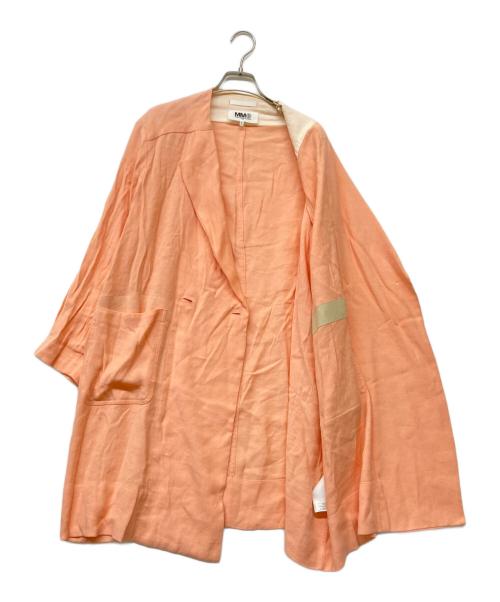 MM6 Maison Margiela（エムエムシックスメゾンマルジェラ）MM6 Maison Margiela (エムエムシックスメゾンマルジェラ) リネンブレンドメタルボタンダブルブレストコート ピンク サイズ:36の古着・服飾アイテム