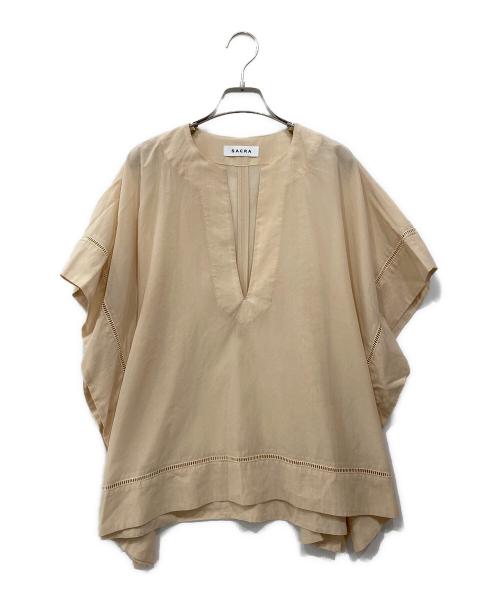 SACRA（サクラ）SACRA (サクラ) スクエアポンチョシルエットブラウス ベージュ サイズ:38の古着・服飾アイテム