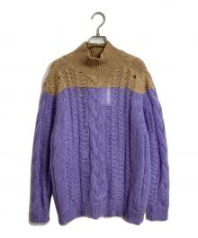 TAN（タン）の古着「MOHAIR CABLE SWEATER ツートンモックネックセーター　バイカラー」｜ベージュ×パープル