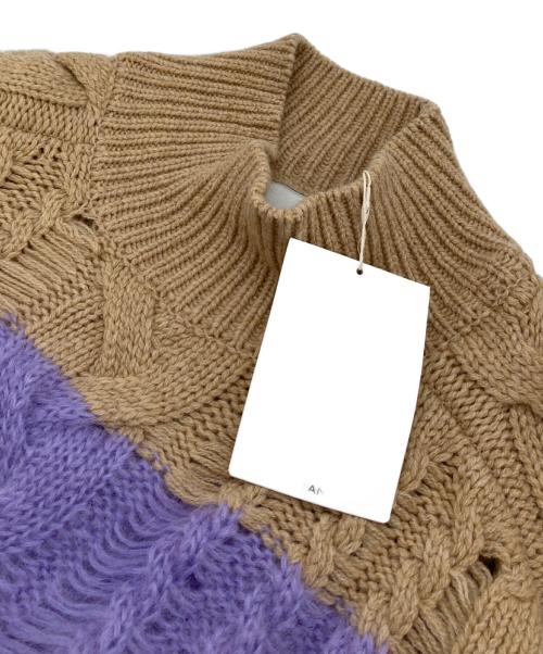 TAN（タン）TAN (タン) MOHAIR CABLE SWEATER ツートンモックネックセーター　バイカラー ベージュ×パープル サイズ:FREE 未使用品の古着・服飾アイテム