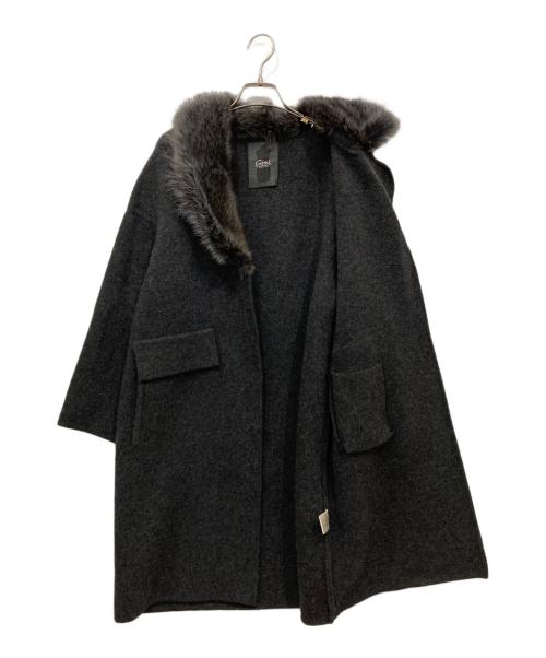 Giovi（ジョヴィ）Giovi (ジョヴィ) ファー付ニットコート グレー サイズ:44の古着・服飾アイテム