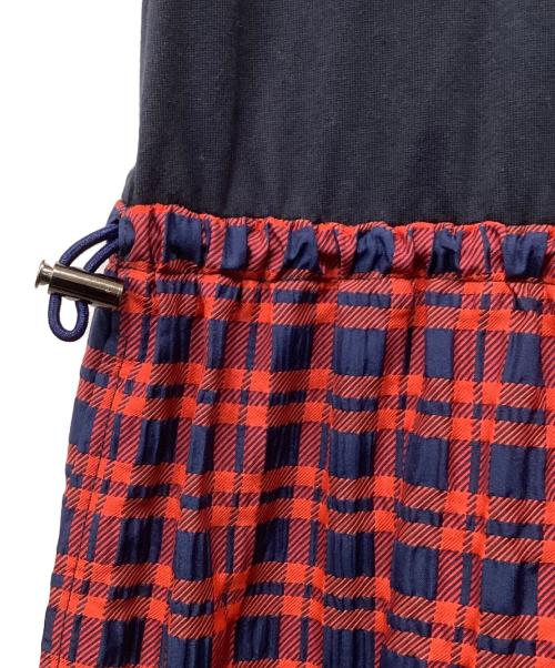 DUAL VIEW（デュアルヴュー）DUAL VIEW (デュアルヴュー) ジャージ×ジャガードチェックハイパードレス レッド サイズ:40の古着・服飾アイテム